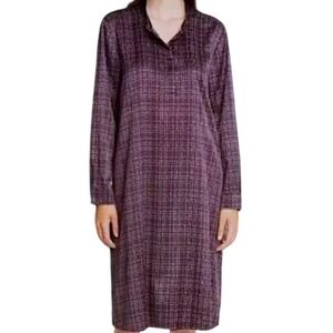 Eileen Fisher Silk Blend Plaid Shift Dress XXL Purple Minimalist Lagenlook NWT